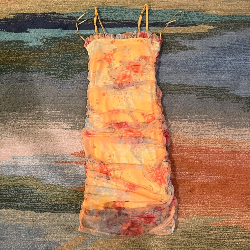 Fashion Nova Yellow/Red/Orange Flowery Dress!